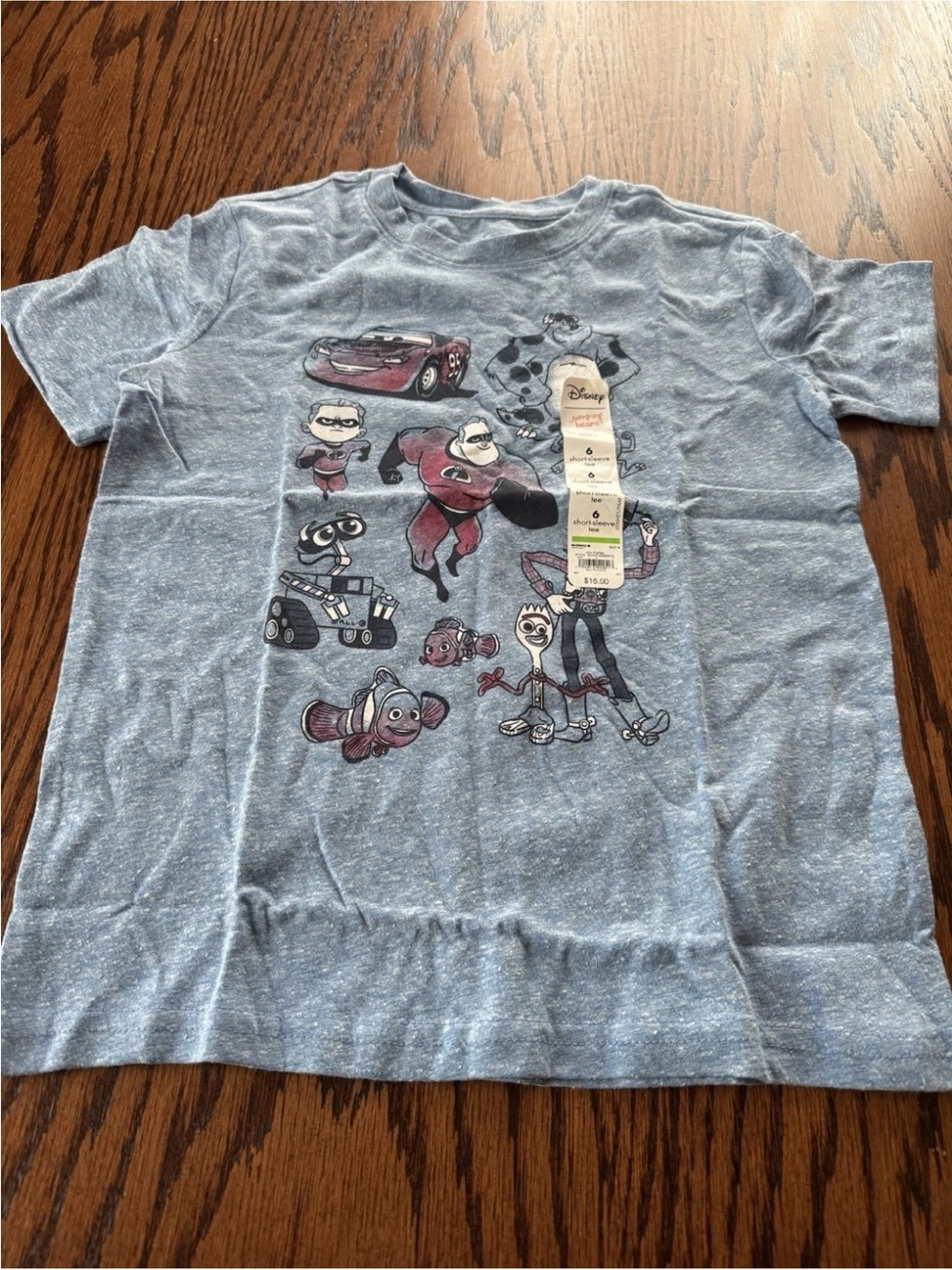 NWT Boys 6 Disney Pixar Blue Short Sleeve Tee Shirt Tshirt Wall-e Cars Monsters